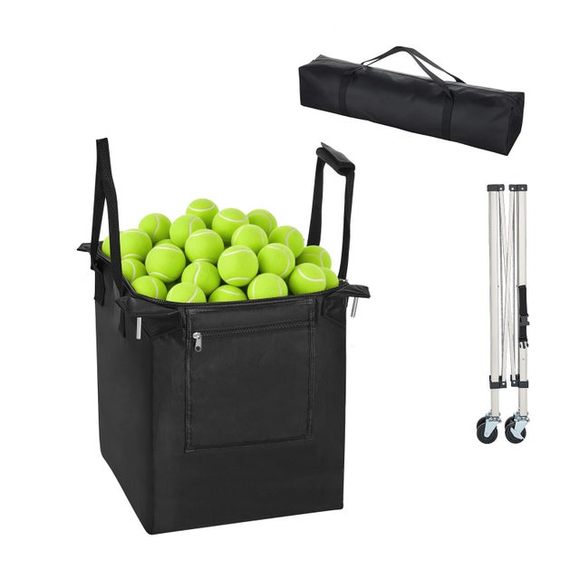 Panier a balles de tennis SucceBuy avec roulettes, capacite de 200 balles, acier inoxydable, pour entrainement de tennis et pickleball