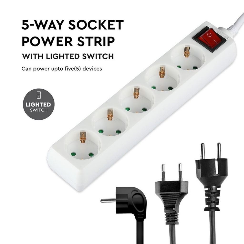 Bloc multiprises avec càble 5m 5 prises 10A 2P + Schuko et interrupteur Schuko blanc - 2