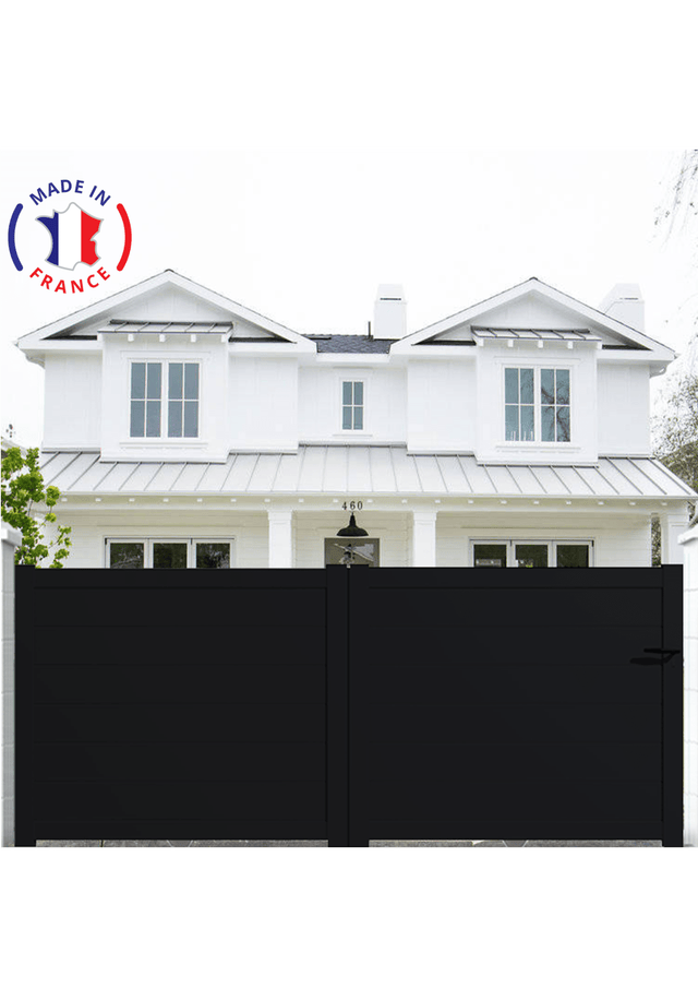 Portail aluminium coulissant plein en kit dimensions L.3000 (entre piliers) X H.1700 mm Couleurs Noir (RAL 9005)