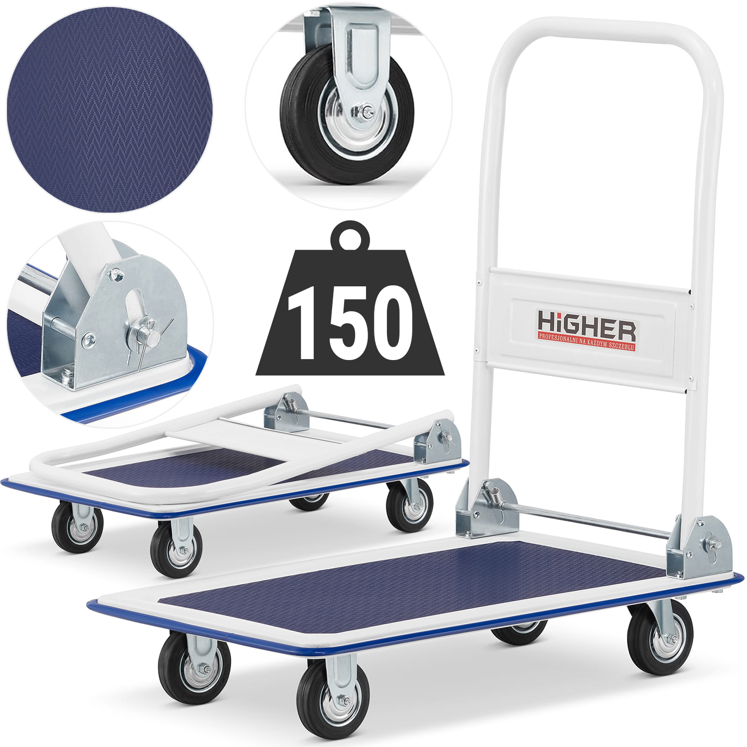 Wózek platformowy towarowy składany transportowy magazynowy HIGHER 150kg