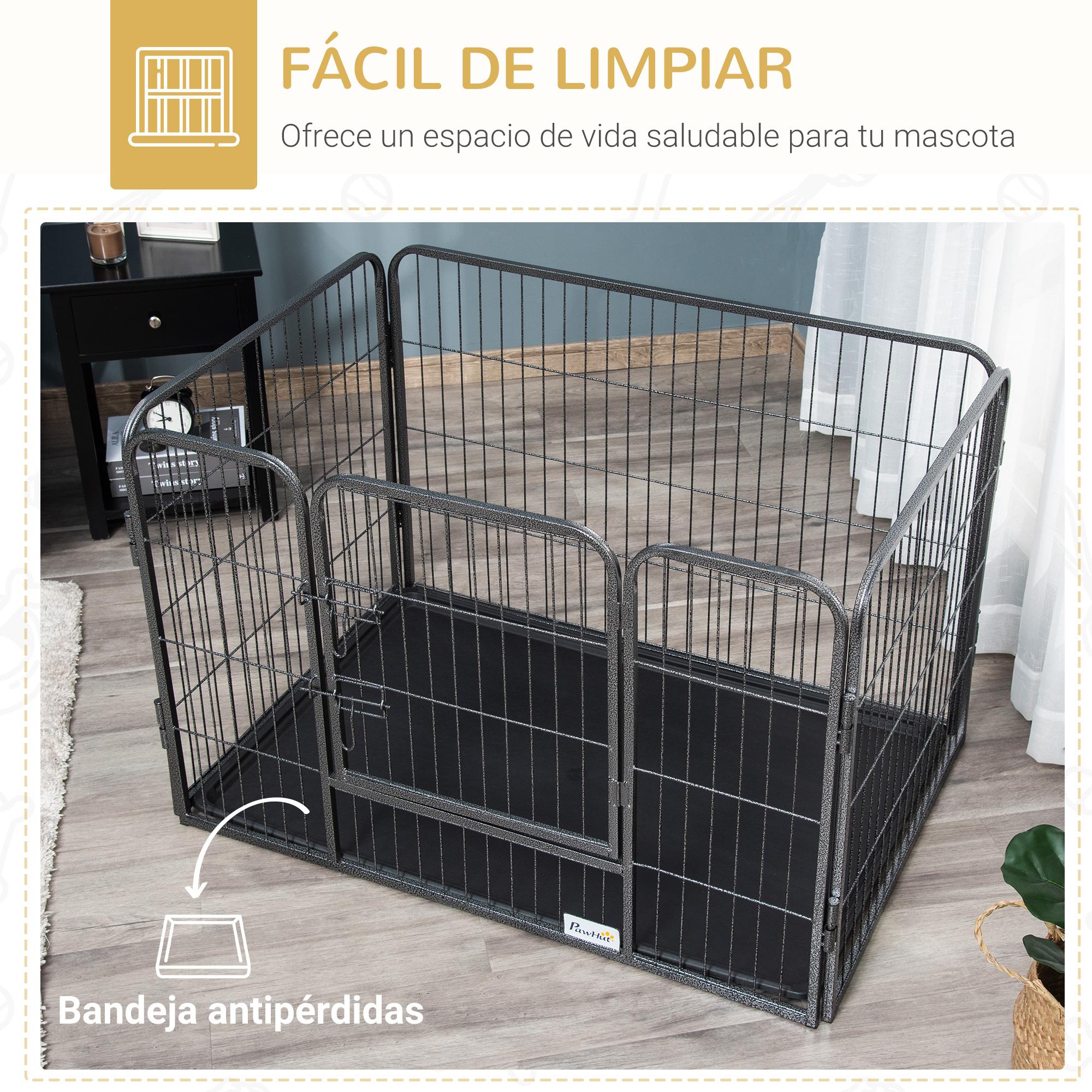 Parque para mascotas rectangular 4 paneles PawHut 109x74x71cm gris - 6