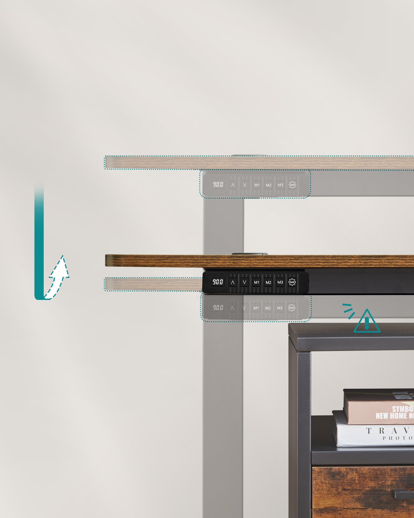 Bureau Assis Debout Électrique, 70 x 160 x (72-120) cm, Réglable en Hauteur, Pochette, Marron Rustique et Noir Pur - 4