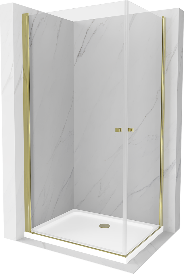Mexen Pretoria Duo cabine de duche basculante 90 x 80 cm, transparente, dourada + base de duche Flat - 852-090-080-50-02-4010G