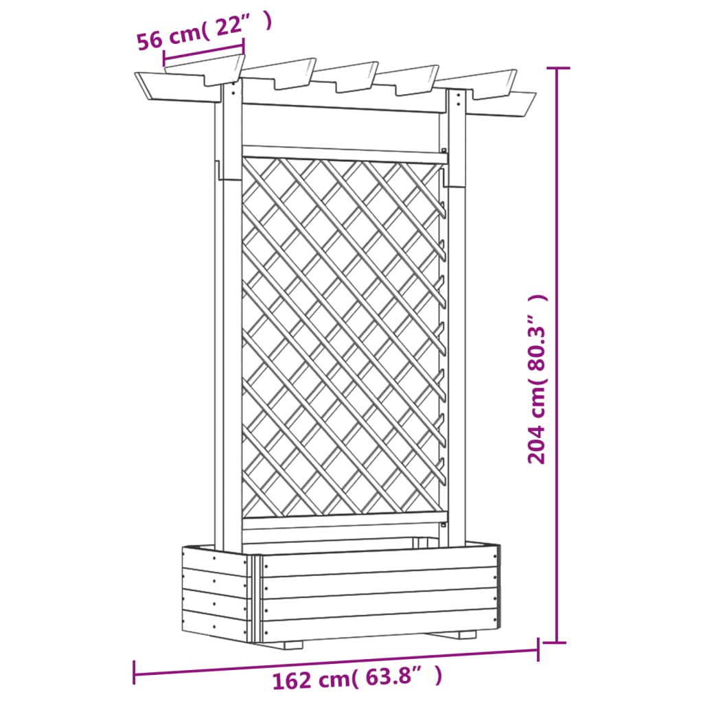 Jardinière | Bac à fleurs | Pot de fleurs pergola 162 x 56 x 204 cm Bois230260 - 5