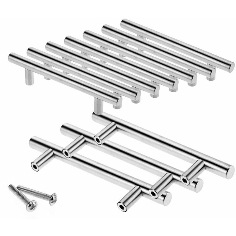 10x 128mm Stal Nierdzewna T Bar Uchwyty Kuchenne, Ø12mm Uchwyt drążkowy do drzwi Szafy ze Śrubami
