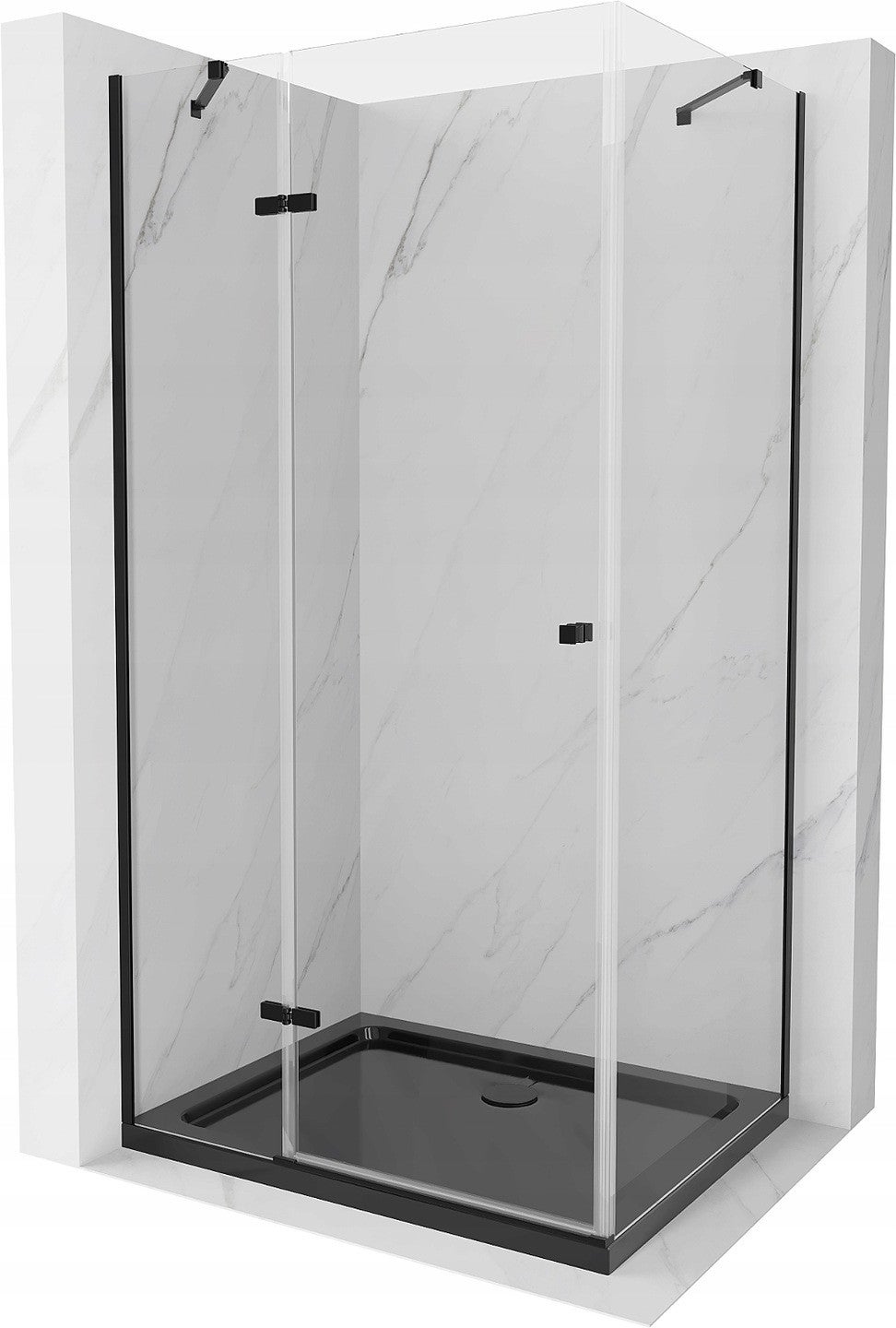 Mexen Roma kabina prysznicowa uchylna 80 x 100 cm, transparent, czarna + brodzik Flat, czarny - 854-080-100-70-00-4070B