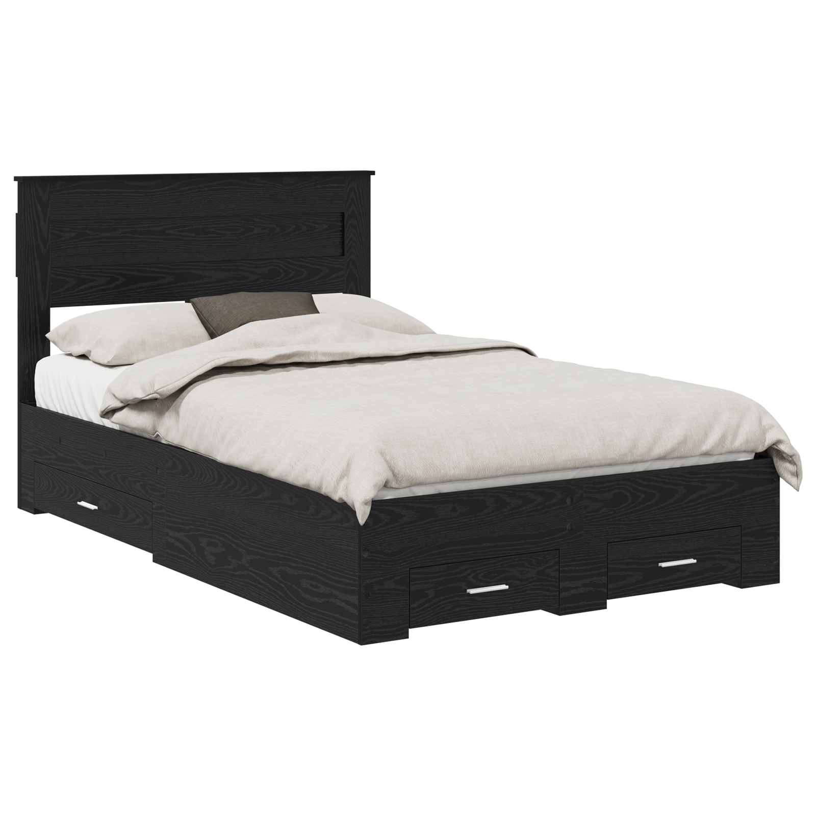 Cadre de lit chêne noir 135 x 190 cm en panneau de bois - 2