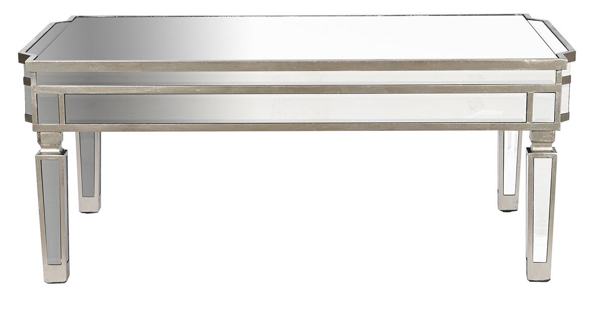 Table basse, table de salon rectangulaire en MDF coloris argenté avec