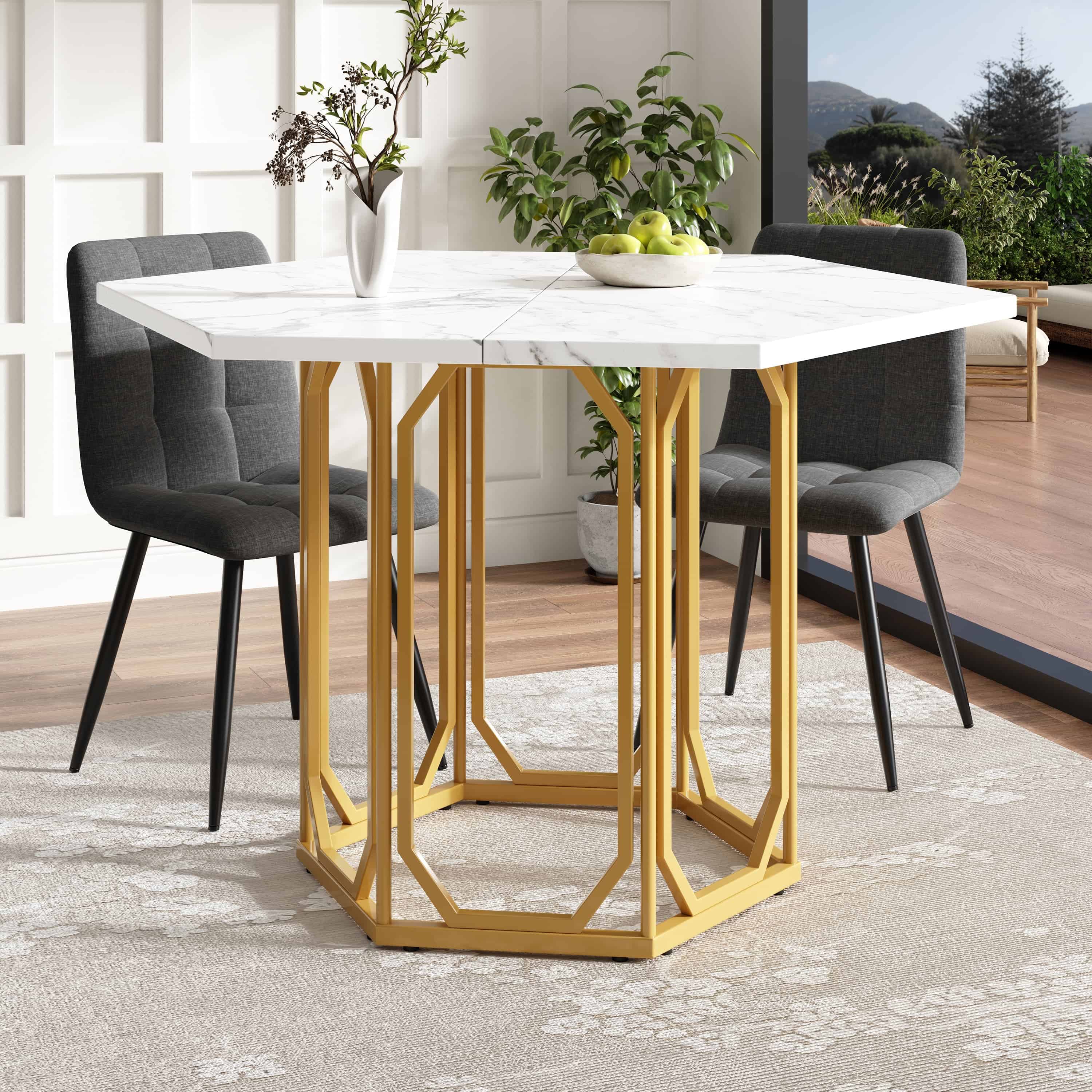 Table Ronde Moderne En Marbre Blanc ø 100 Cm Avec Pied Métal Doré En X