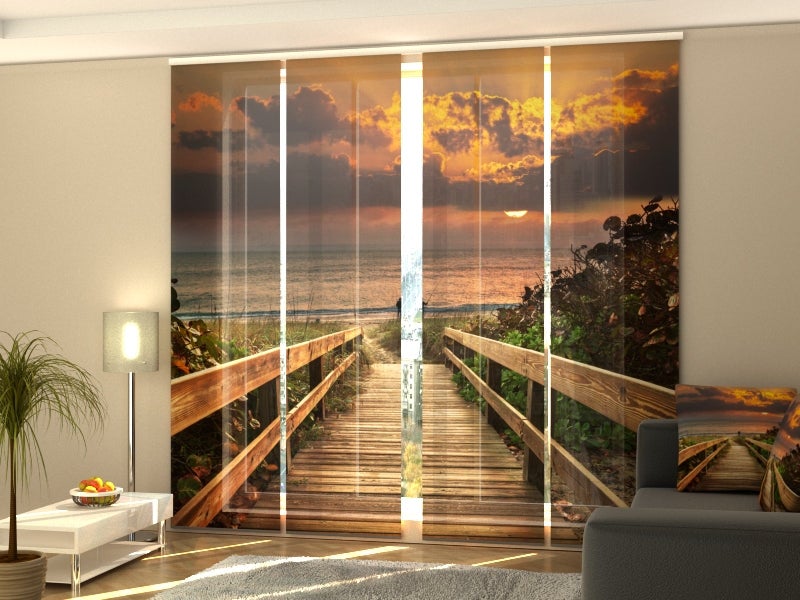 4 paneles japoneses atardecer 3 60x245 cm para sala de estar, dormitorio, cocina