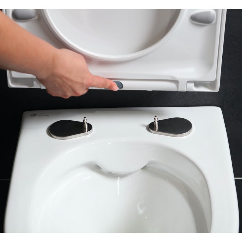 Pack WC Bati Geberit UP100 + WC sans bride Swiss Aqua Technologies + Abattant softclose + Plaque Noir brillant - 4