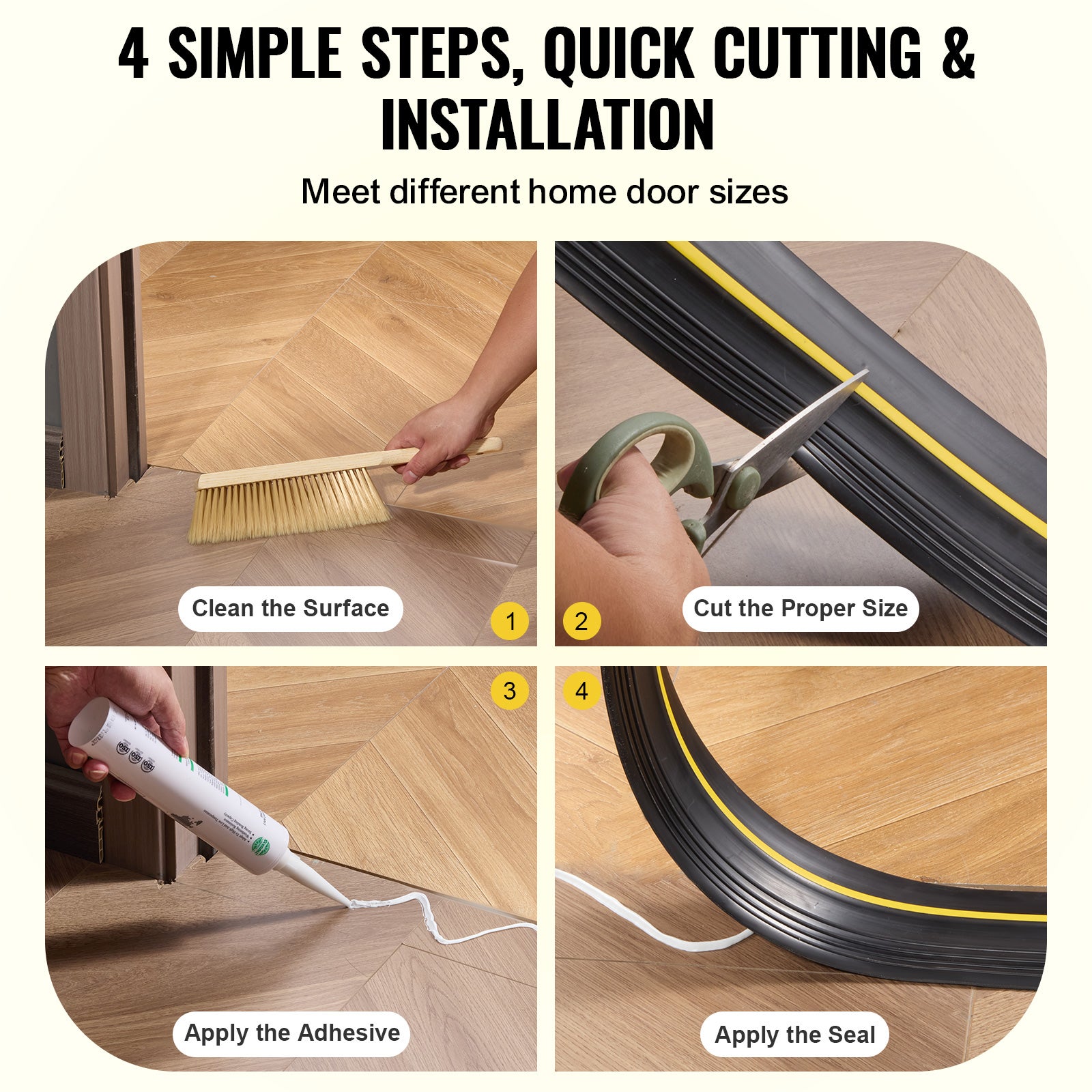 Bande d'Étanchéité SucceBuy pour Seuil de Garage 16,5 Pi, PVC Universel, Adhésif Renforcé, Joint Inférieur DIY, Noir - 8
