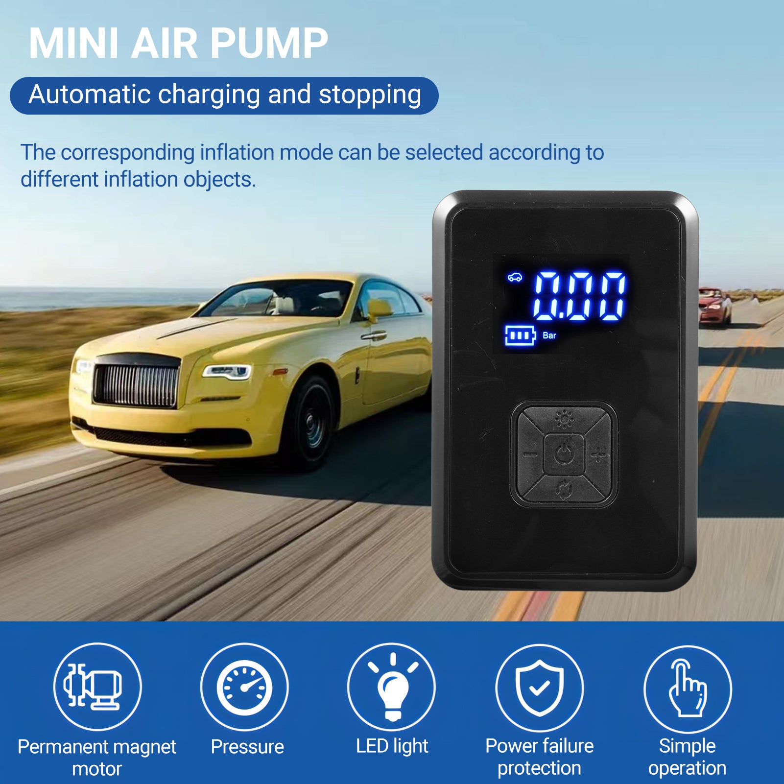 Gonfiatore portatile per pneumatici da 150 psi, gonfiatore rapido, adatto per pneumatici di auto e biciclette, senza fili - 6