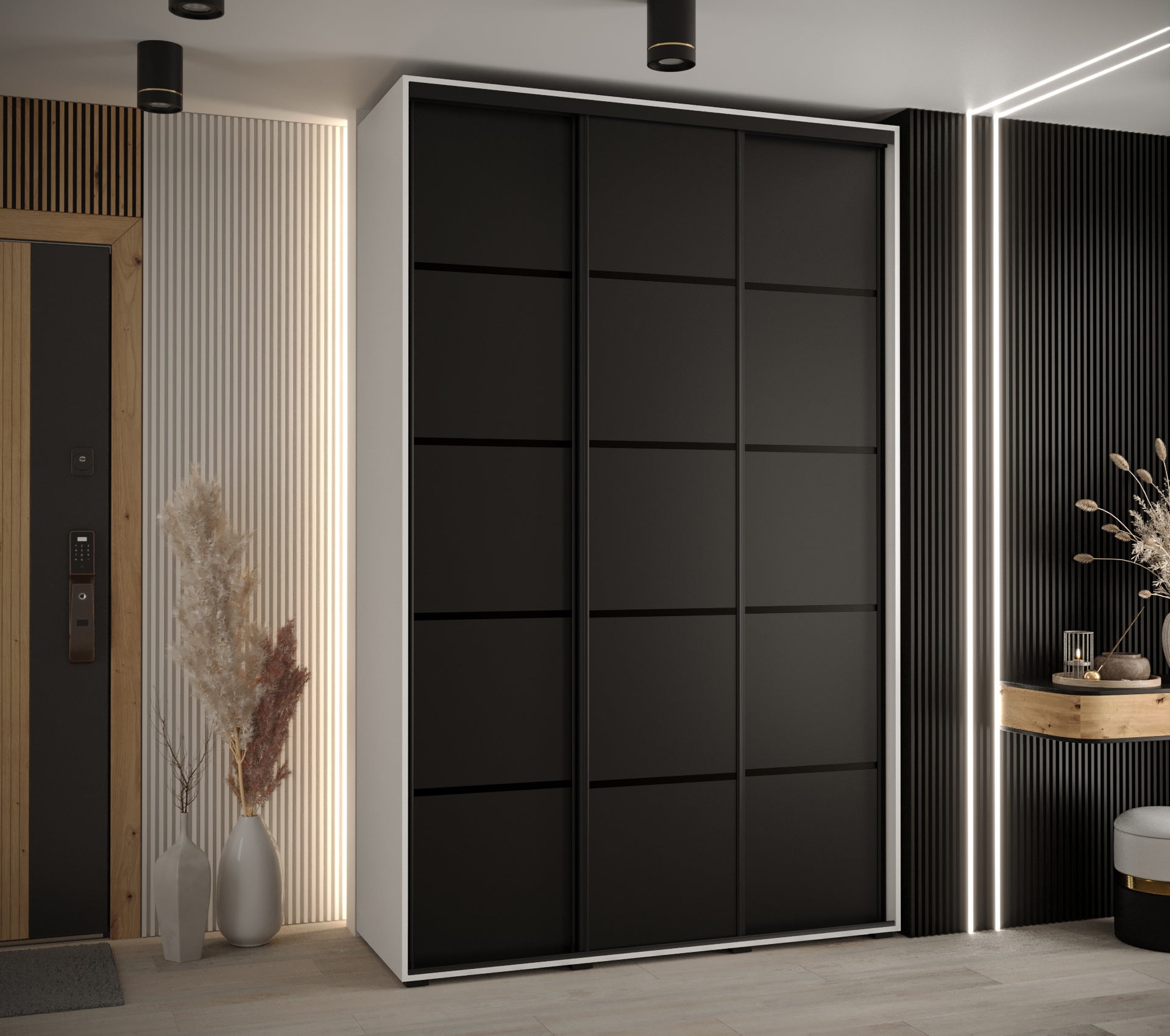 Szafa przesuwna wysoka Davos 4 150 x 45 x 235,2 cm biały + czarny + u. czarny - Abiks Meble - 2