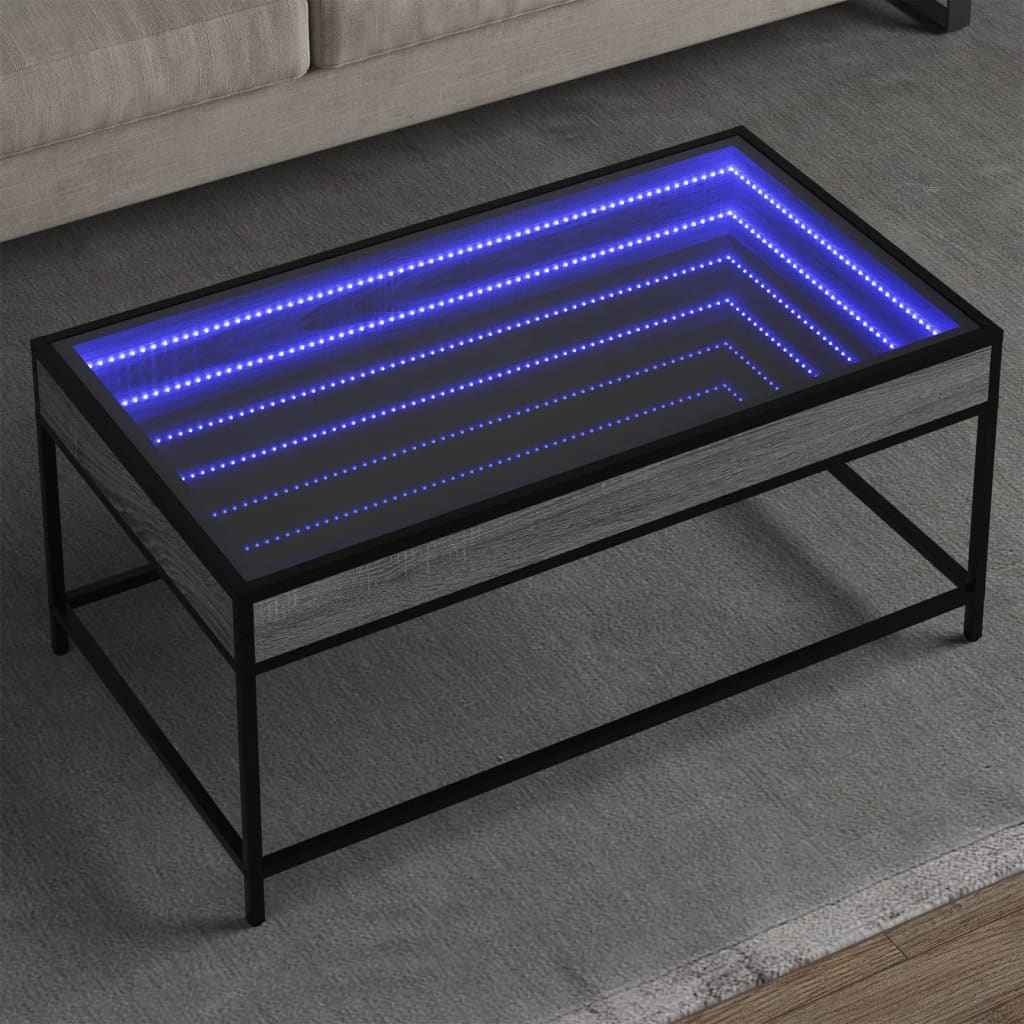 Stolik kawowy z LED Infinity, szary dąb sonoma, 90x50x41 cm vidaXL