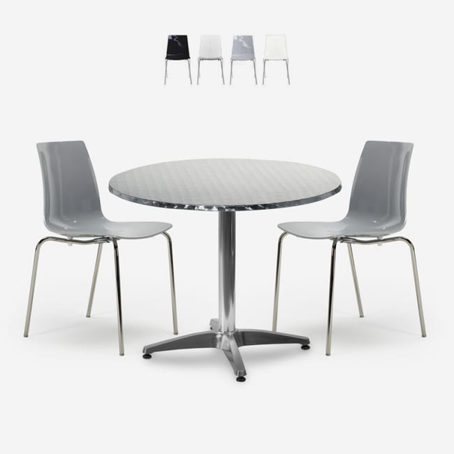 Ensemble d'extérieur 2 chaises design moderne table ronde 70 cm acier ...