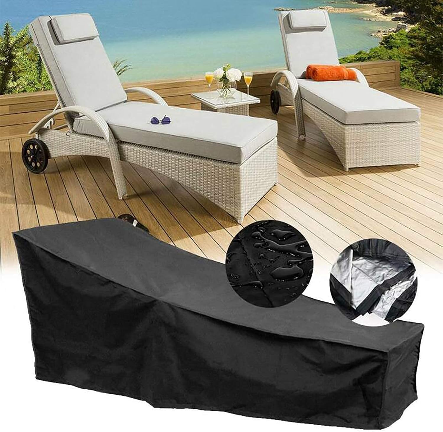 Housse de Chaise extérieur Couverture Housse de Protection Longue Respirante Imperméable 420D Tissu Oxford pour Chaise 200*70*40*68 cm, noir - 2