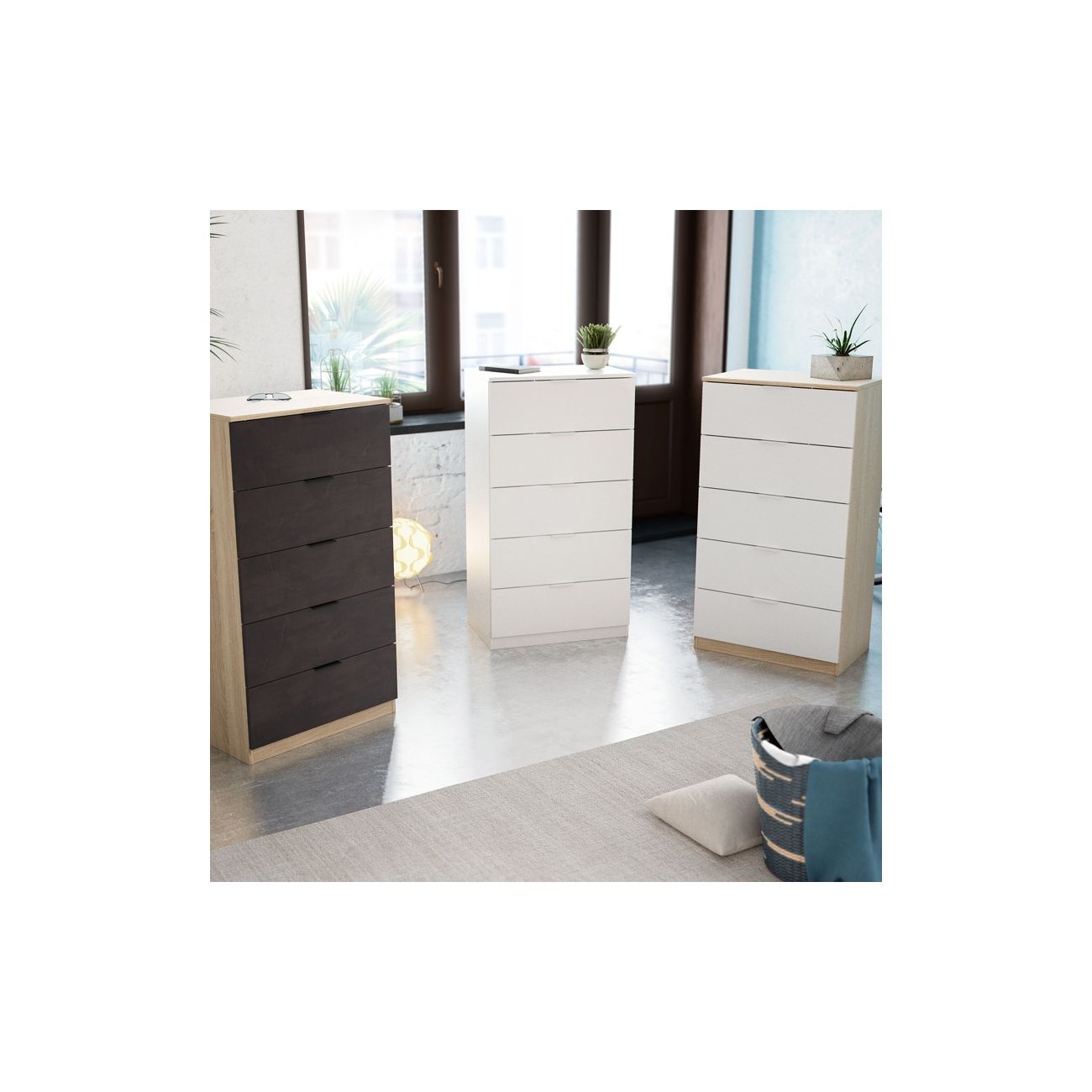 Cassettiera 5 cassetti Faggio Bianco Artik e Rovere Canadese 110 A X 60 AN X 40 P - 8