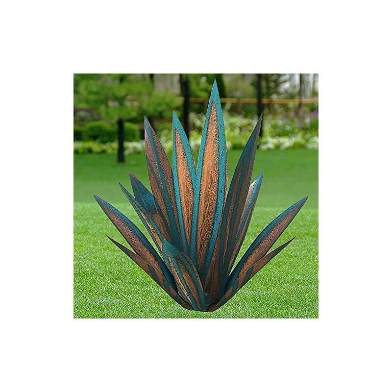 Adorno de jardín de metal, planta de agave, escultura rústica de metal, 65 cm, 9 hojas - 2