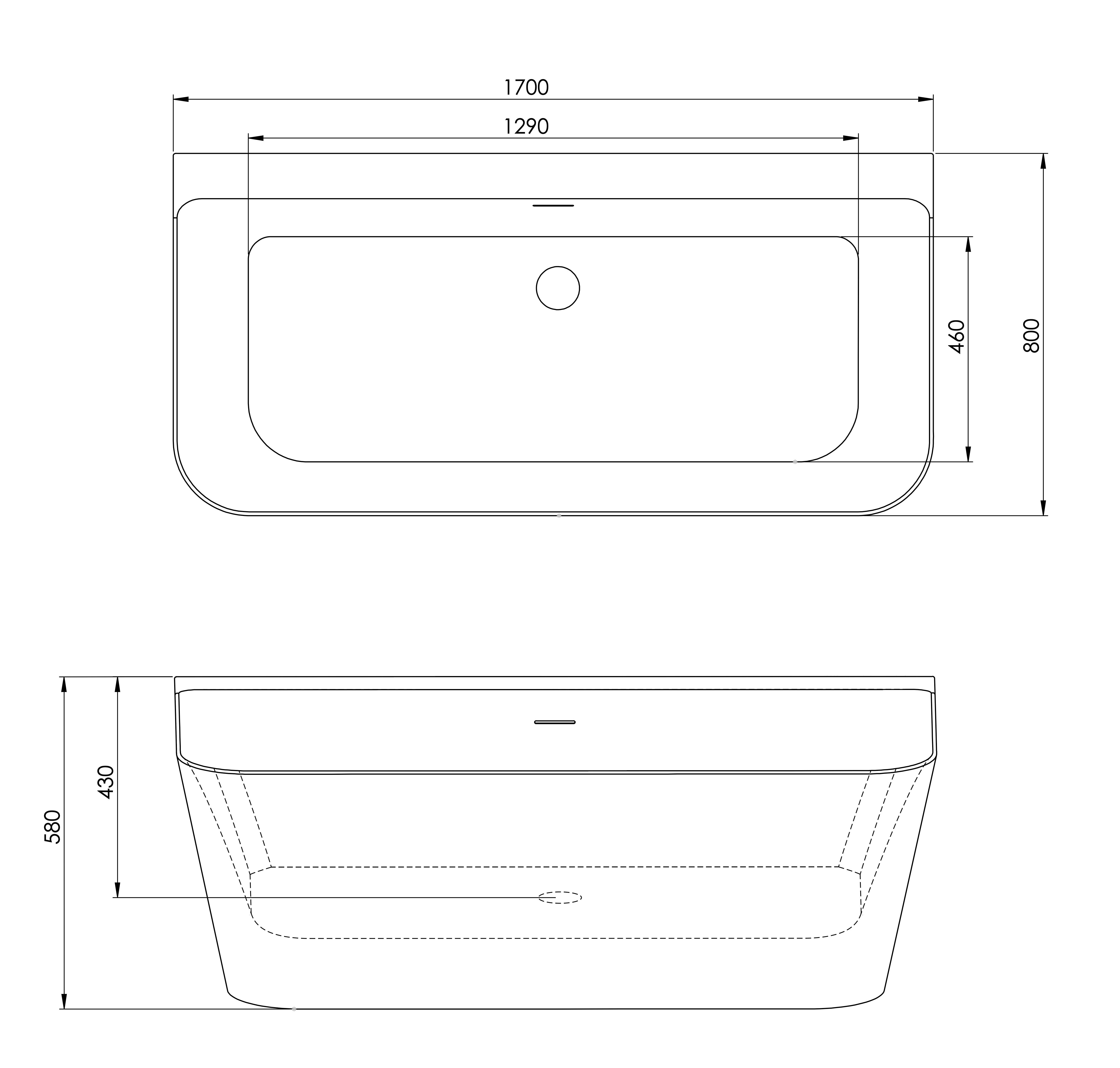 METROPOLE, Bañera semi-exenta SERENO blanco - 170x80cm - 7