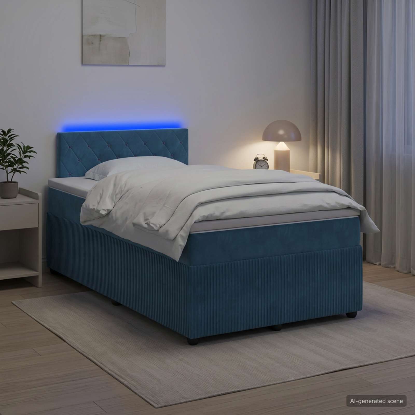 Cama box spring con colchón Azul 120 x 200 cm Terciopelo | Leroy Merlin