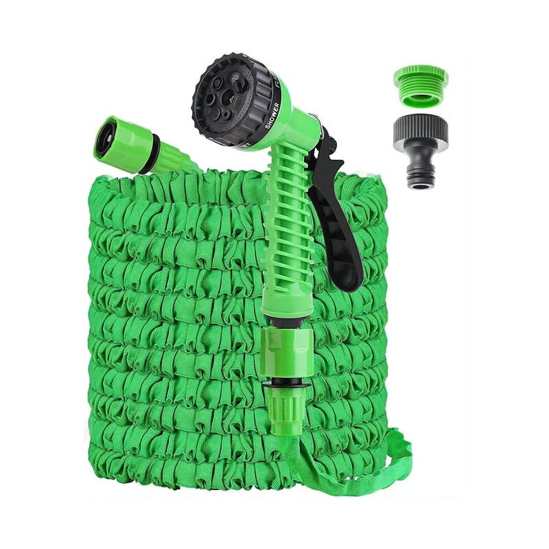 Wąż ogrodowy rozciągliwy 60 m – z 7 strumieniami – szczelny – odpowiedni do ogrodów i myjni samochodowych – zielony