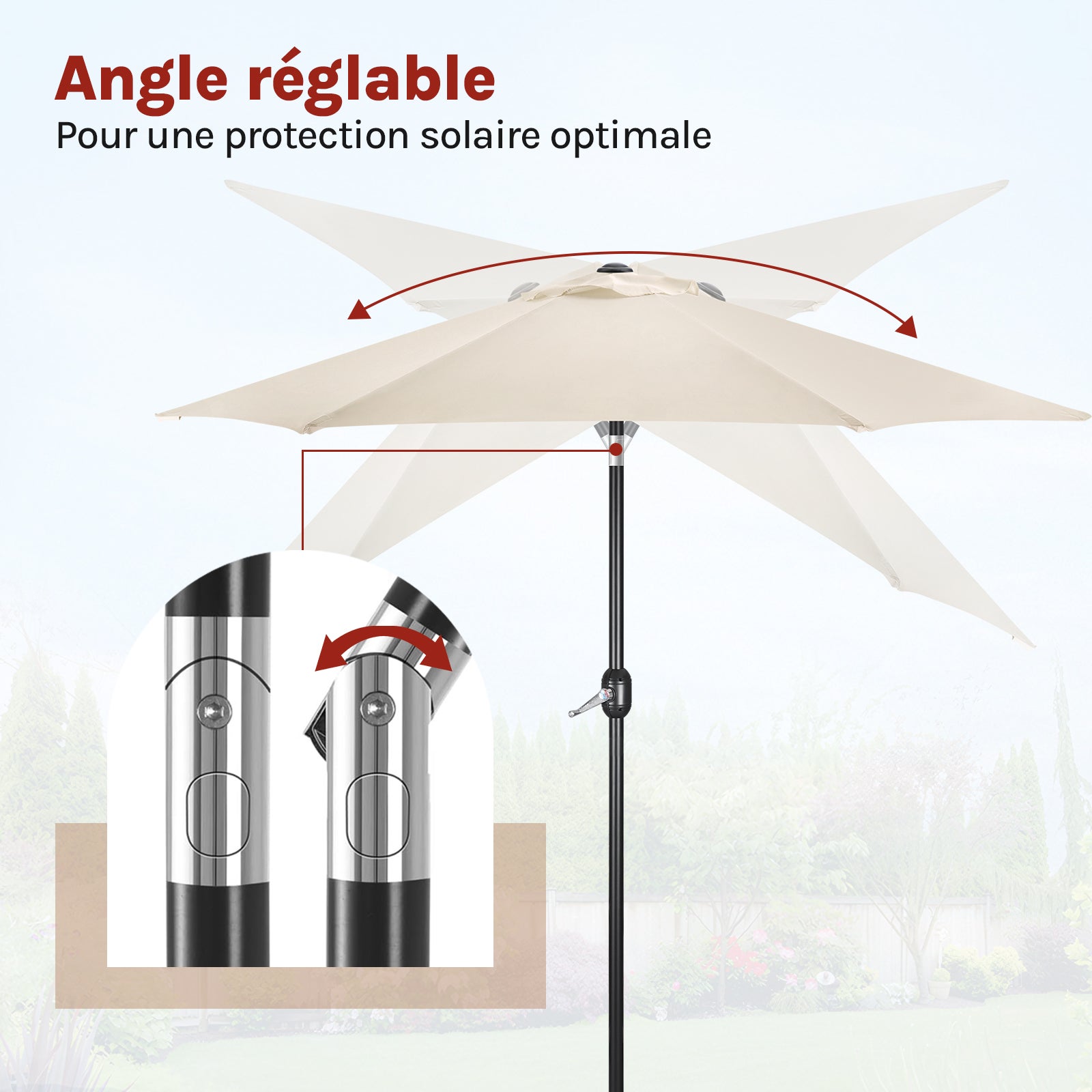 WOLTU Parasol de Jardin, 270cm, Parasol Inclinable avec Manivelle, pour Jardin/Balcon/Terrasse/Plage/Marché, Tissu Anti-UV 180g/m², Beige - 3