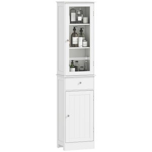 Armoire Murale Salle De Bain HOMCOM - Meuble Suspendu WC 1 Porte 3 Niches Blanc 53x14,5x50,5 Cm