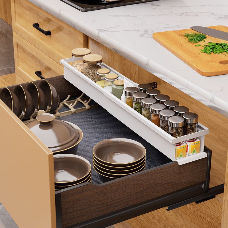 Étagère à épices réglable, séparateur extensible pour tiroir, organiseur monocouche pour rangement sous armoire et évier,essentiels de cuisine,Blanc - 8