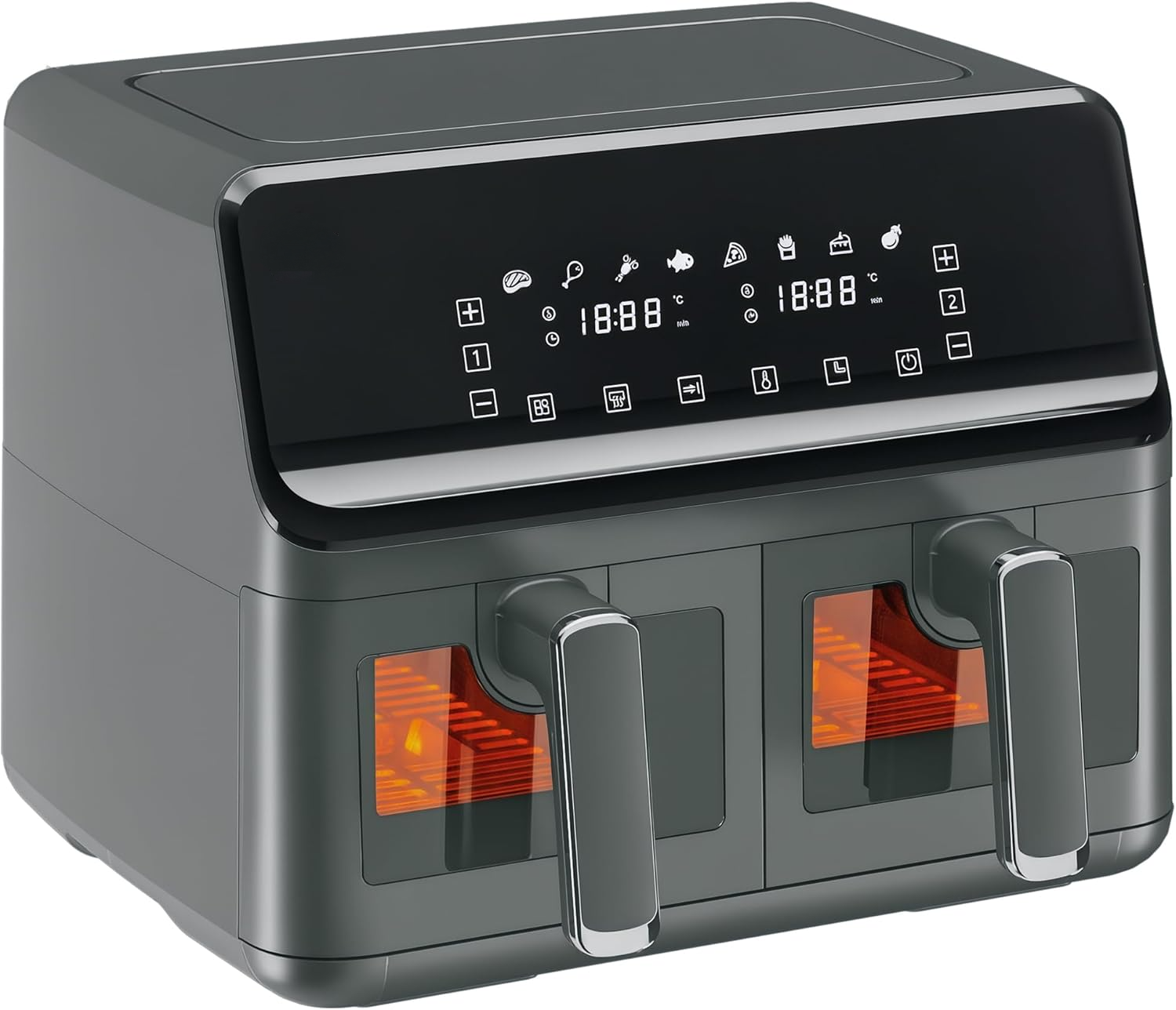 Friteuse à Air CHEFREE 8L – Double Compartiment Visible, 8 Programmes, écran Tactile