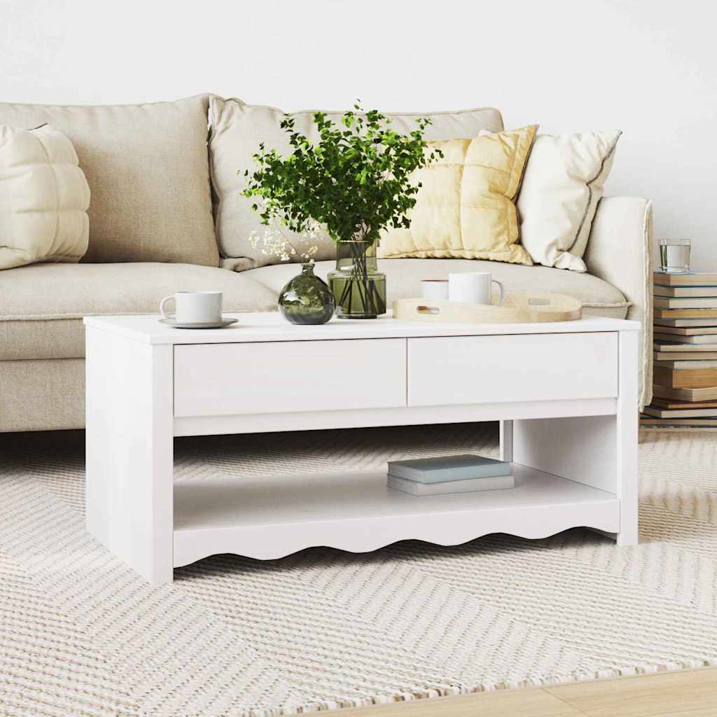 Stolik kawowy Drammen Biały 99 x 55 x 45 cm Lite drewno sosnowe vidaXL