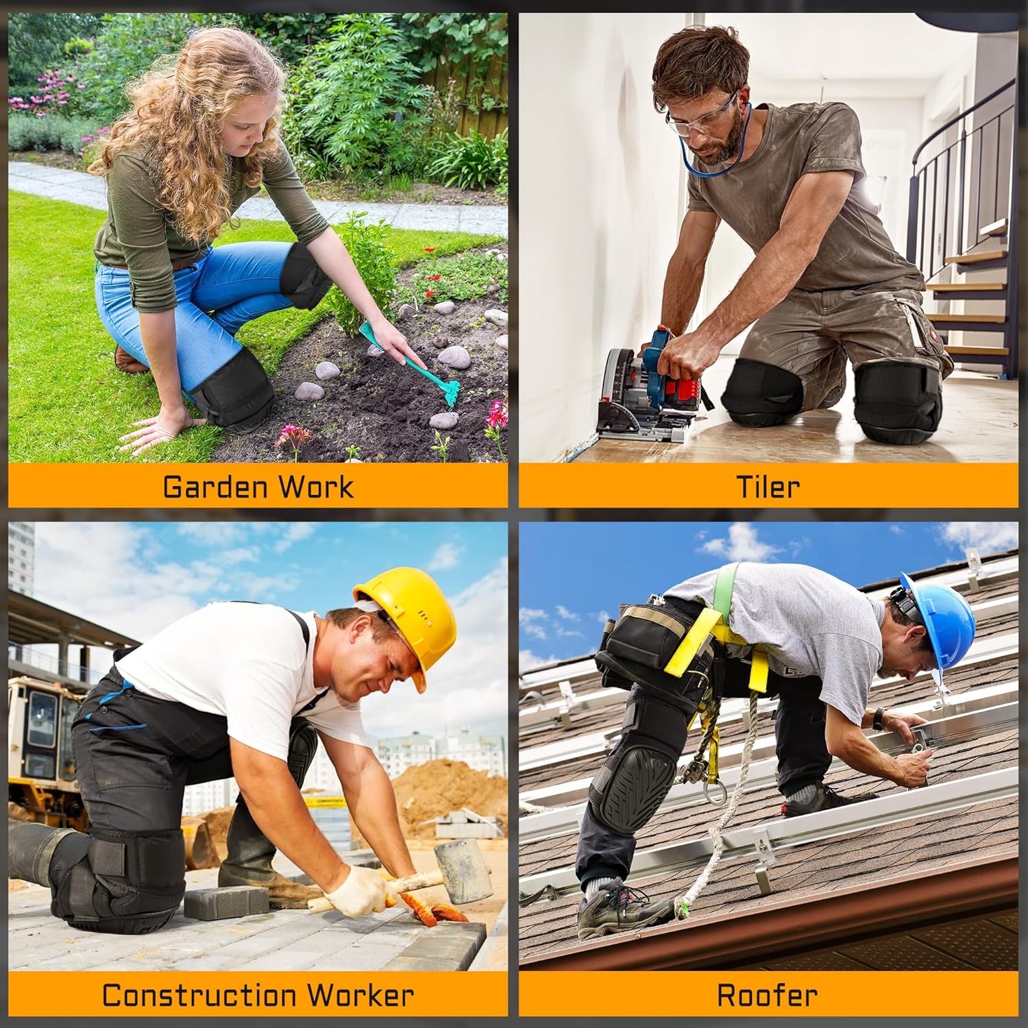 Joelheiras de trabalho - Joelheiras profissionais com maior conforto - Joelheiras para trabalhadores do trabalho, jardinagem e construção civil - 5