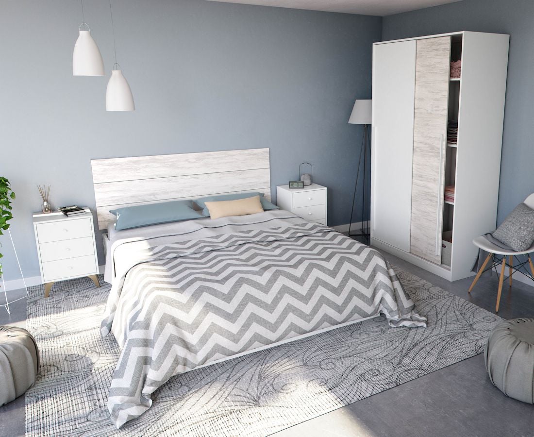 Armoire TOP - Décor blanc artik et chene nodi - 2 Portes coulissantes - L200 x H121 x P50 cm - 3