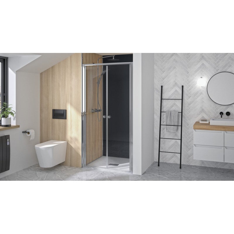 Porte de douche SUPRA 2P pivotante 80cm profilé blanc verre transparent KINEDO PA1530BTN - 3