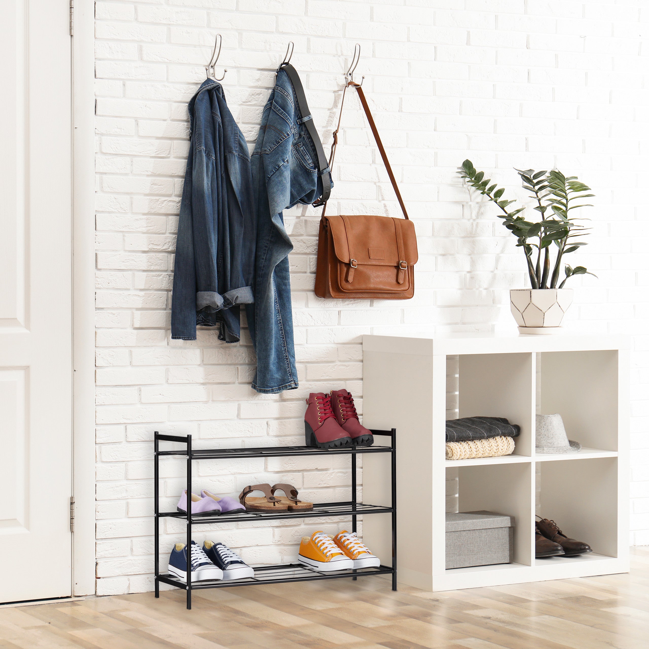 Scarpiera Relaxdays A 10 Ripiani In Metallo E Tessuto – 158x83x28 Cm, 3 Paia Per Ripiano, Salvaspazio Per Ingresso