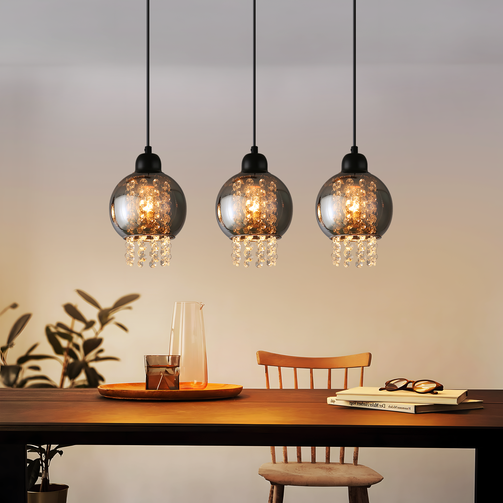 NETTLIFE Czarna kryształowa lampa wisząca do jadalni E27 Nowoczesna lampa wisząca do salonu