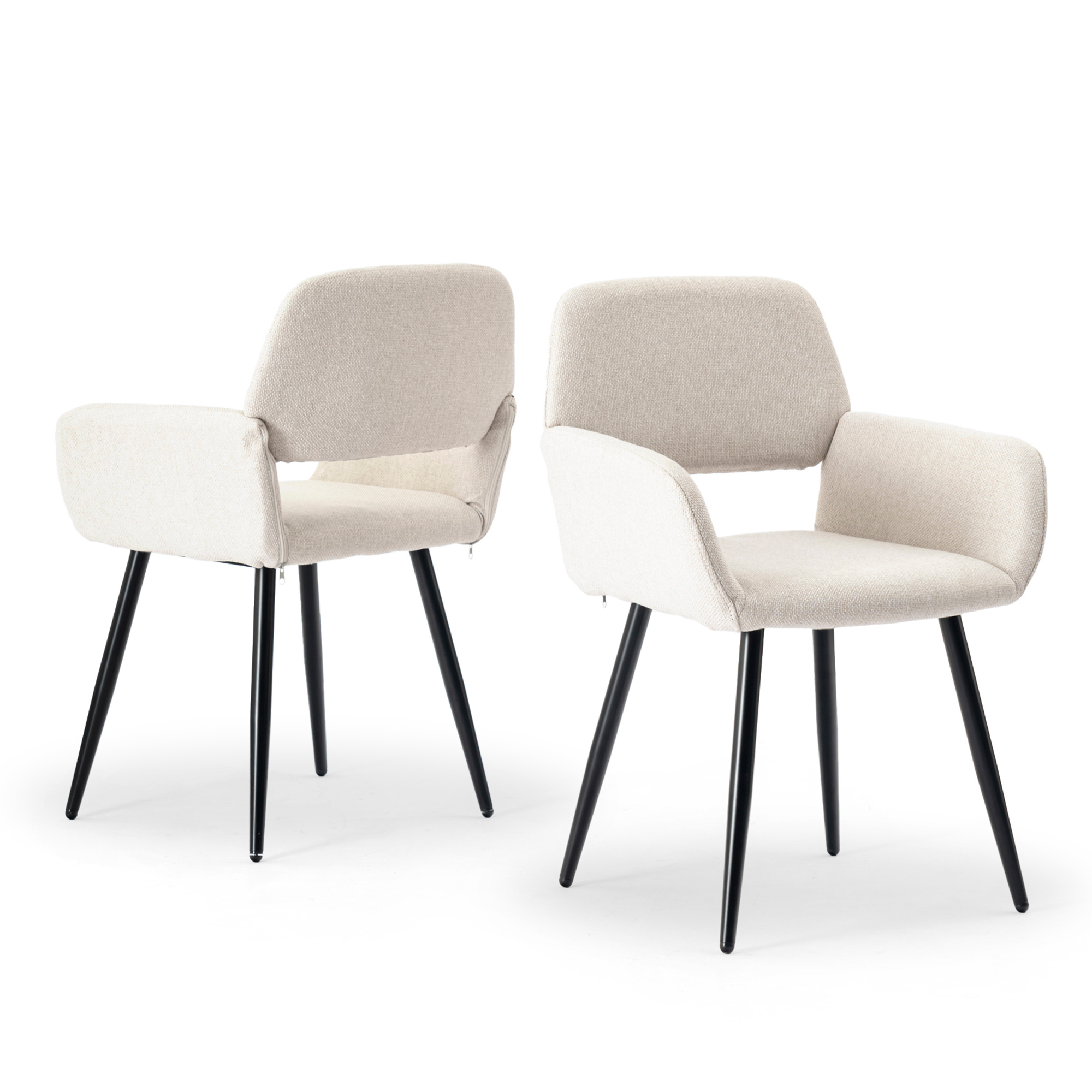 Lot de 2 Chaises de Salle à Manger avec Accoudoirs, Pieds en Métal Noir ...