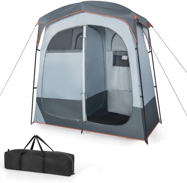 Tenda de banho para 2 pessoas, tenda cabine de provador portátil com portas com fecho e 4 janelas, para acampamento, casa de banho e duche