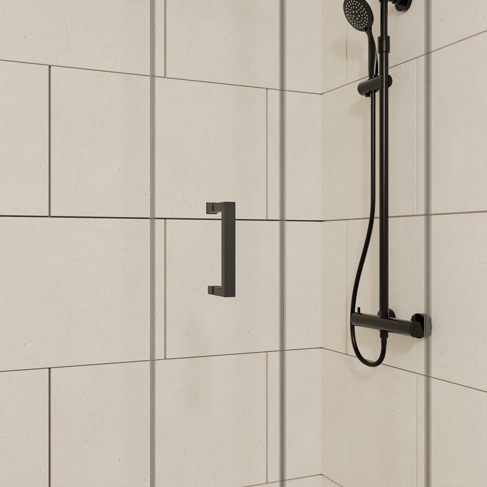 Porte de douche + Retour 120x90x200 cm - Verre 6 mm - Profilé Noir - CRUSH - 8