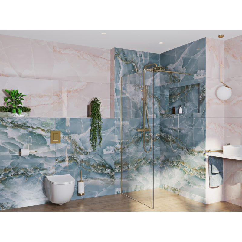 Swiss Aqua Technologies Walk-in 120x200cm Paroi en verre Crystal Glass® 8 mm anticalcaire, avec bras et profilés or (SATBWI120PRZ) - 3