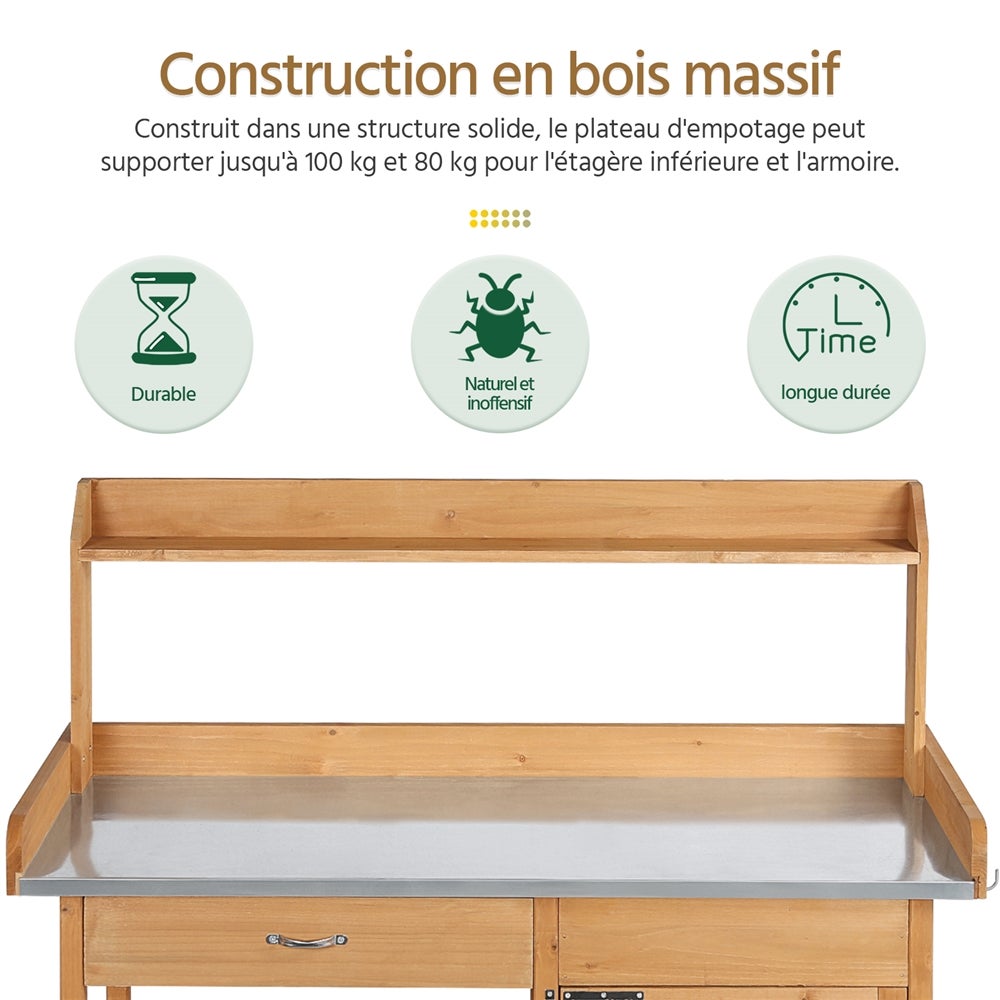 Table de Rempotage Extérieure en Bois avec Tiroir, Etagère de Rangement et Placard Inférieur, Couleur Bois Yaheetech - 5