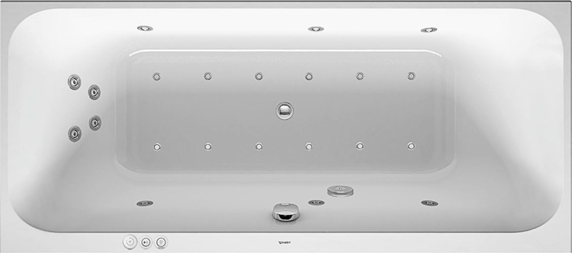 Baignoire balnéo Duravit Happy D.2, version à encastrer, double dos inclinés, bâti-support, garniture de vidage et de trop-plein, Combi-Système P, - 2