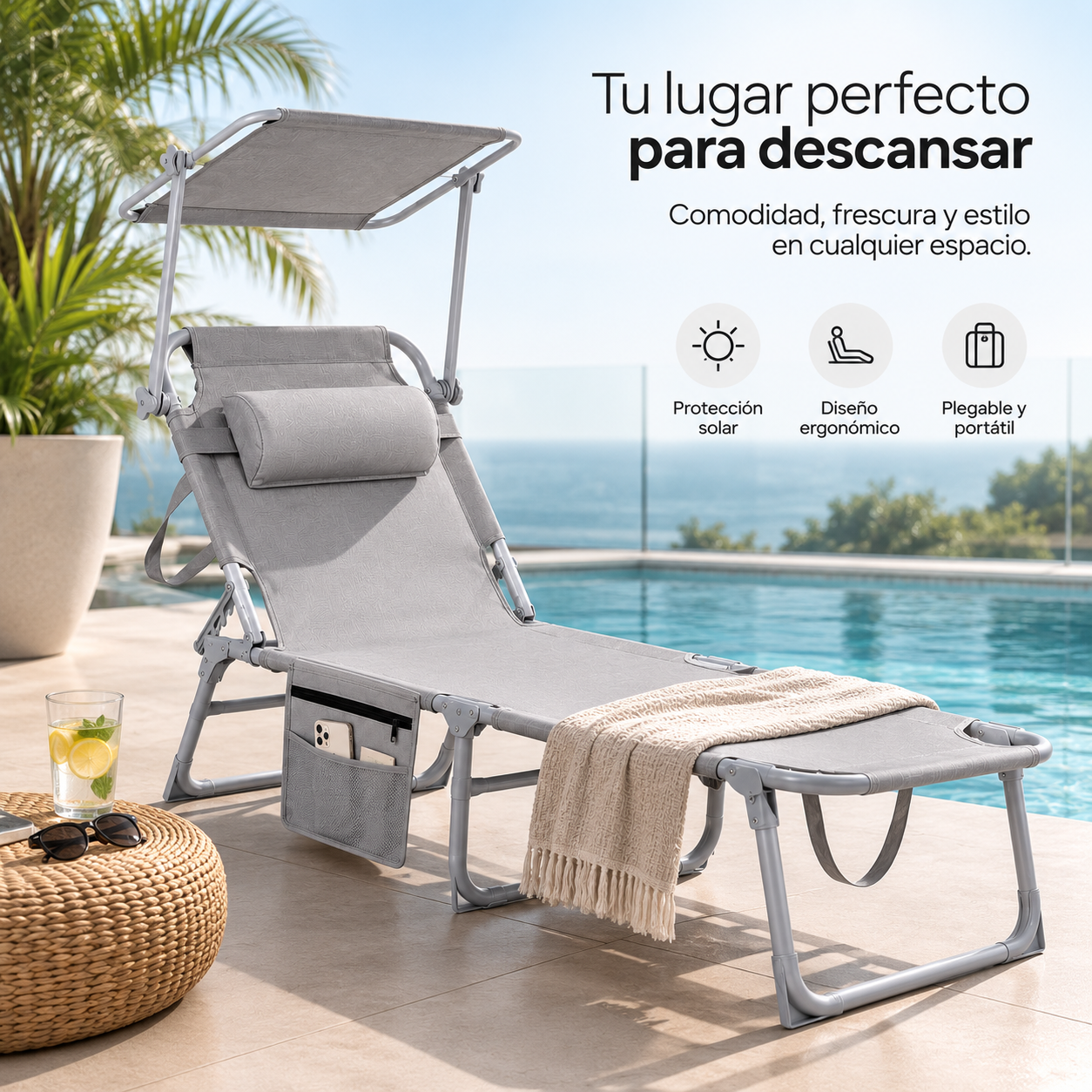 Pack 2 Espreguiçadeiras Dobráveis com Guarda-sol Ajustável para Jardim e Praia - 7