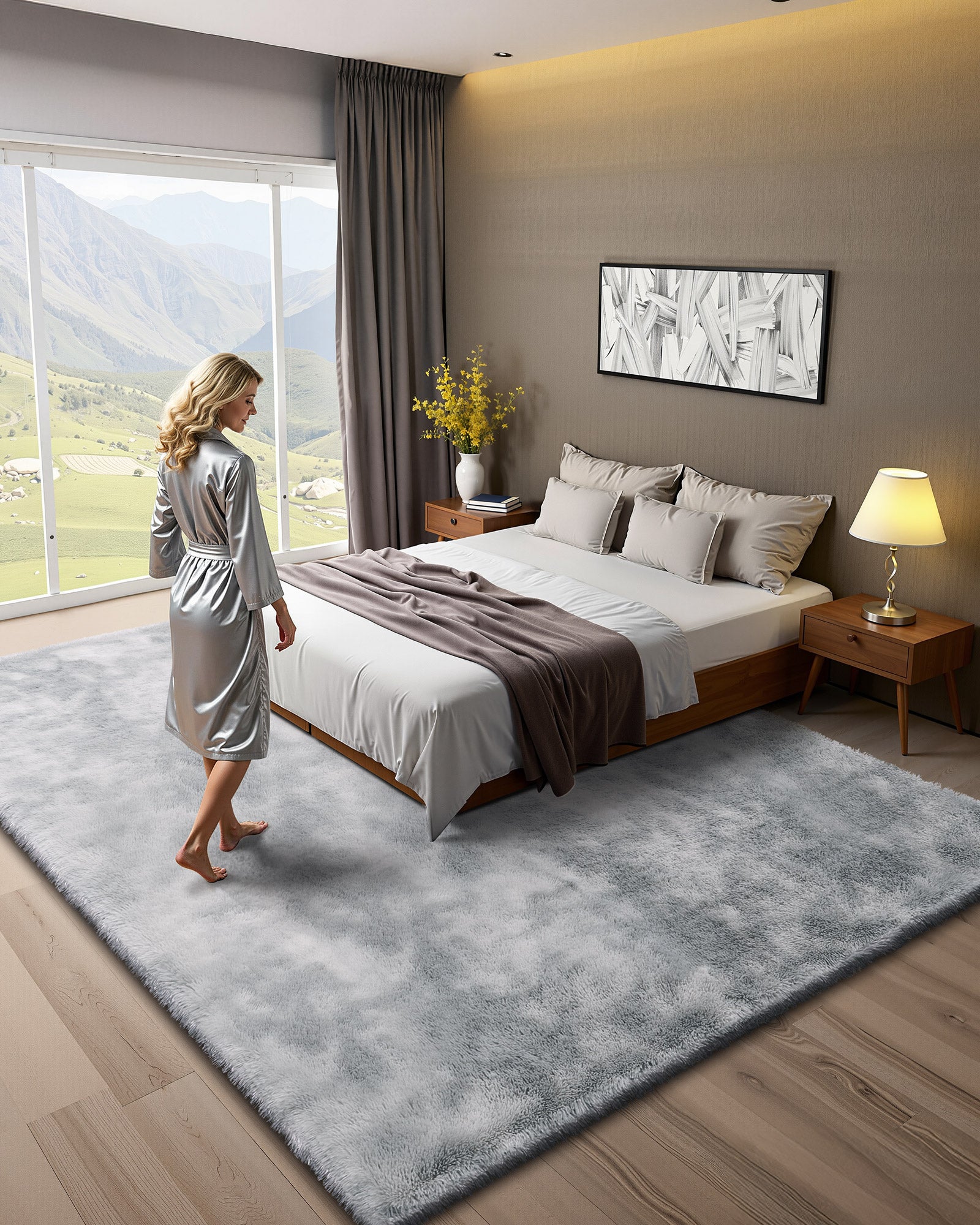 Tapete felpudo VEVOR 2,74 x 3,66 m, retangular para decoração de interiores, com forro macio em não-tecido para sala de estar, quarto, cinza claro - 2