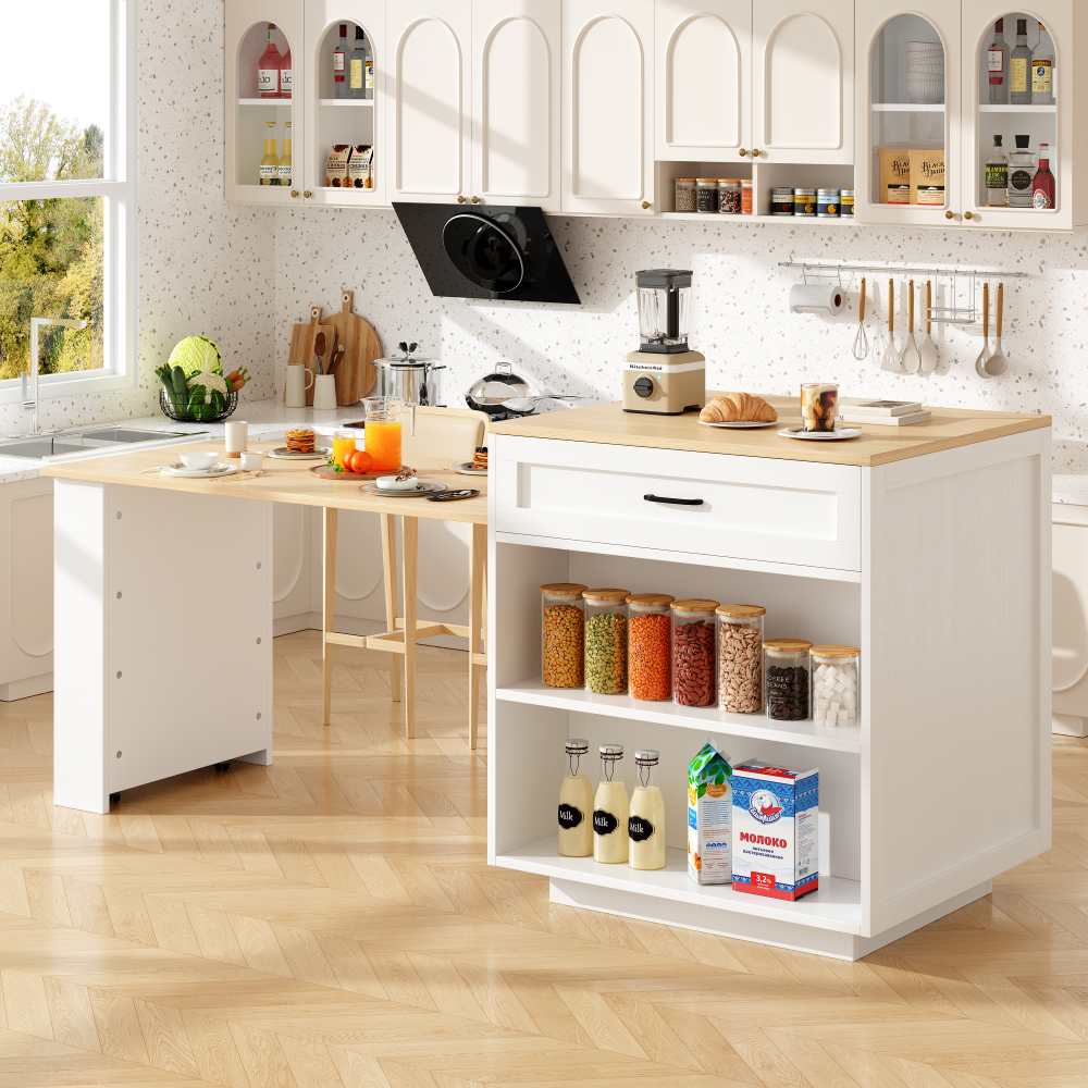 Îlot Central Cuisine Table à Manger 4-6 Personnes Avec Rangements