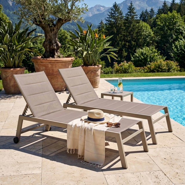 Lot de 2 bains de soleil en aluminium et textilène taupe