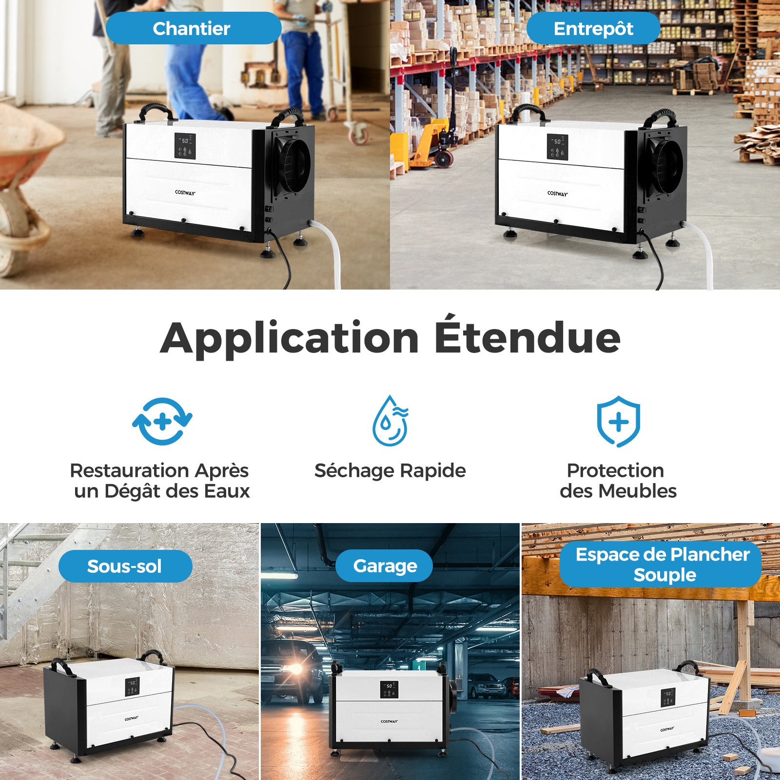 Déshumidificateur d'Air 73,5L/Jour Jusqu'à 100m² avec 3 Modes, Minuterie de 24&nbsp;H, Tuyau de Vidange, Dégivrage Automatique, pour Sous-Sol, Blanc - 2