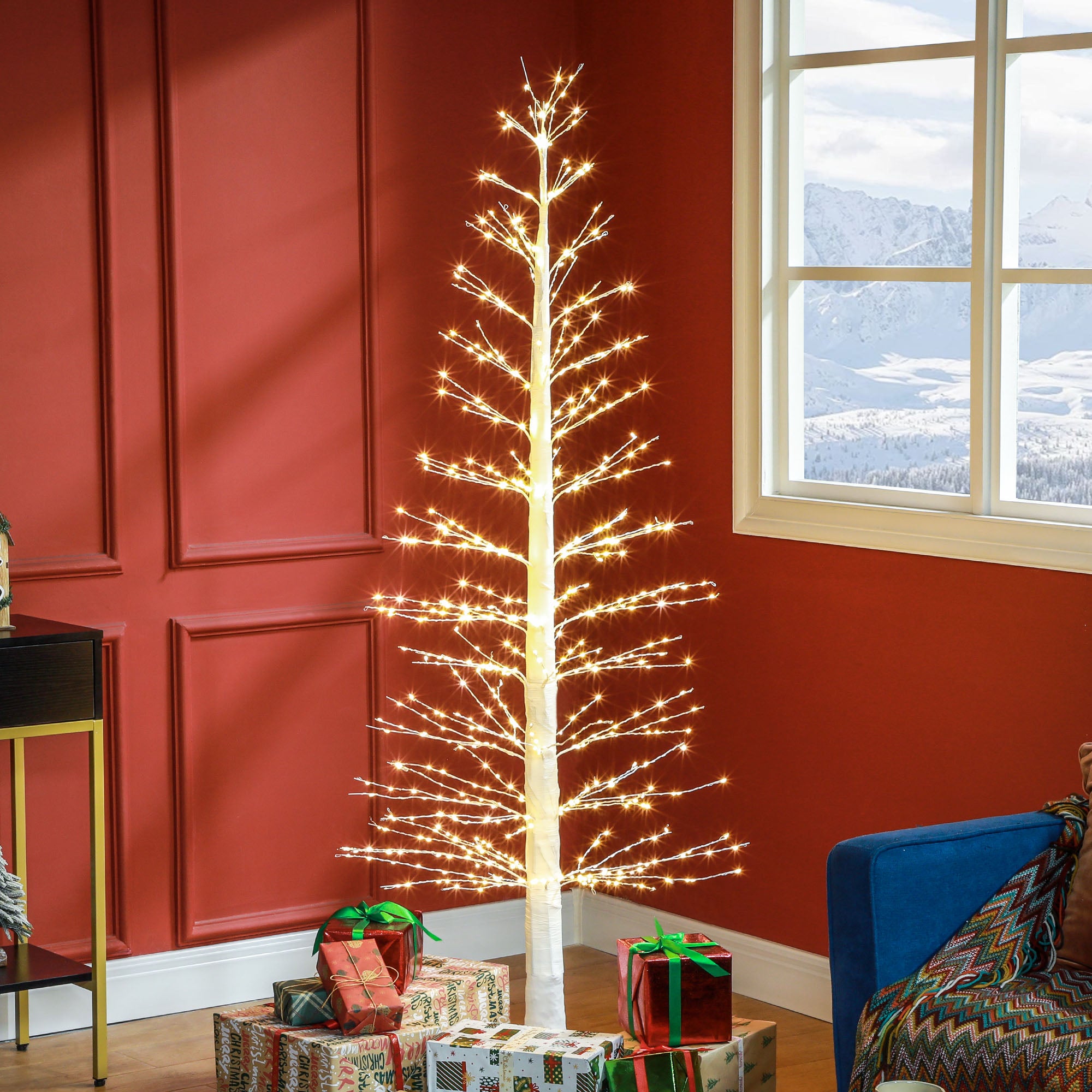Sapin Lumineux LED Olivier 180 Cm – 300 LED Blanc Chaud, IP44 étanche – Pour Intérieur Et Extérieur Toute L’année