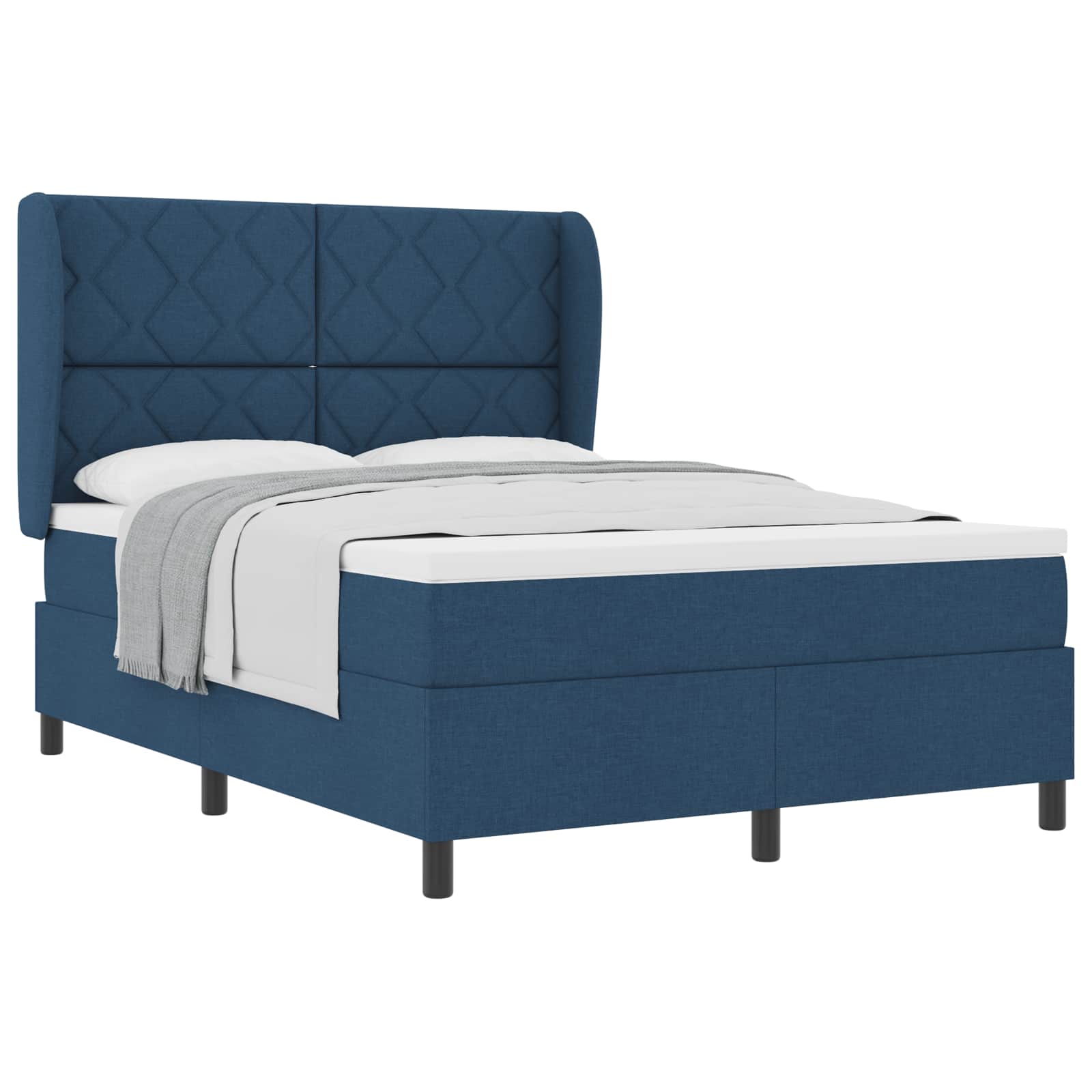 Cama tipo Box Spring con cabecera Azul 160 x 200 cm tela | Leroy Merlin