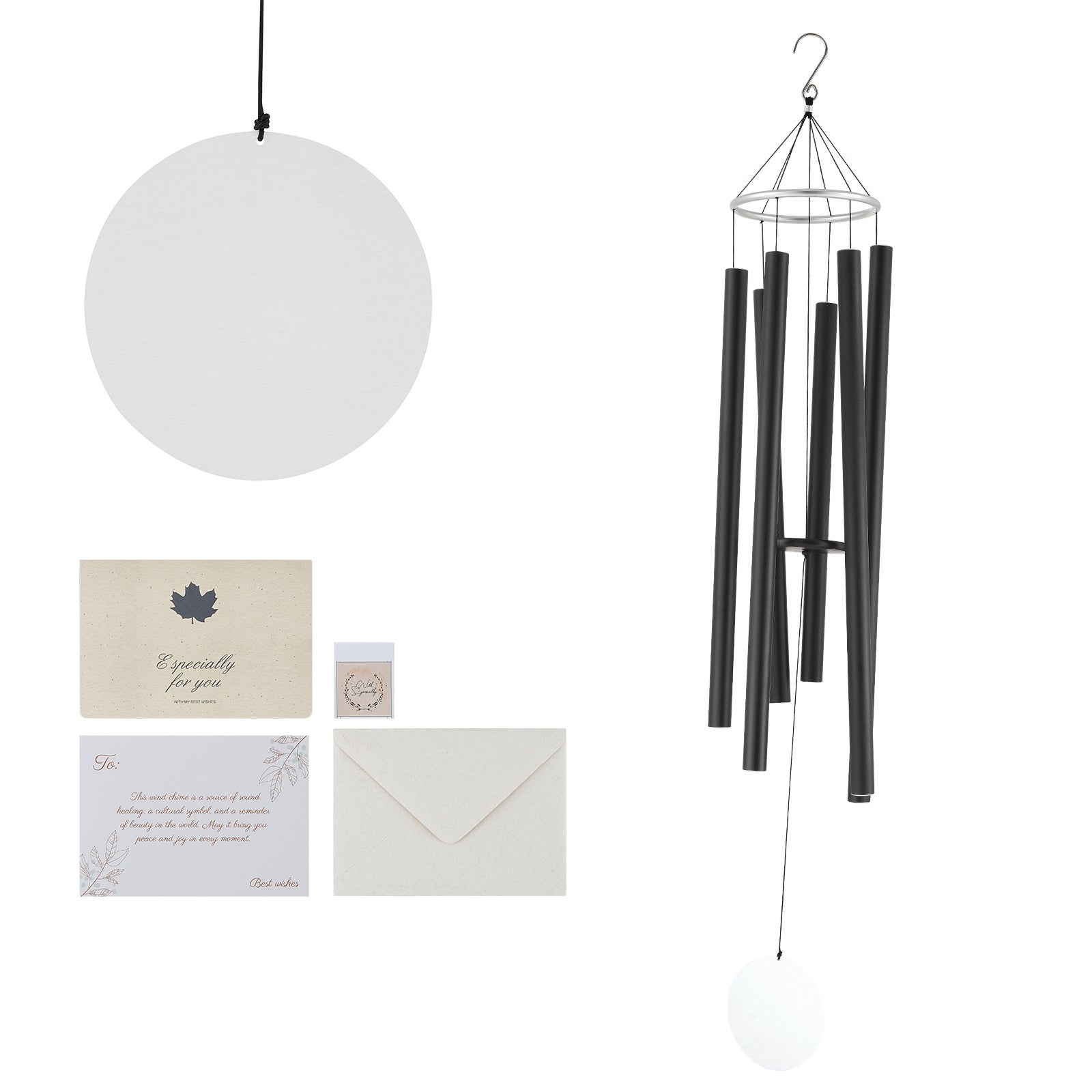 OSVINO Carillons Éoliens 6 Tubes - Suspendu Noir 90cm - Mélodieux Pour Jardin Et Maison